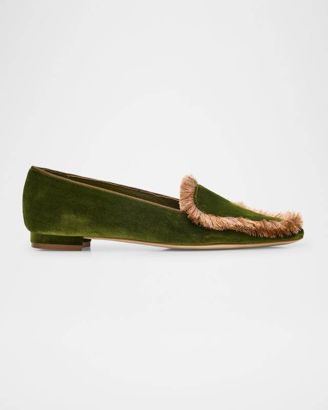 Agrofran Velvet Fringe-Trim Loafers
